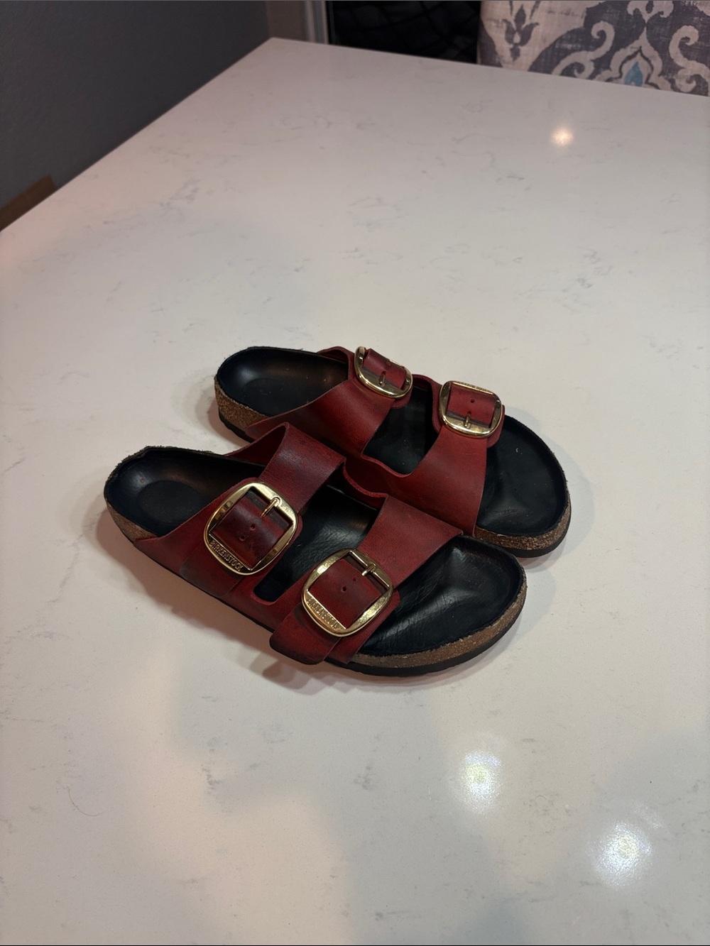 Birkenstock Women's Red Double Buckle Arizona Sandals - Picture 2 of 3